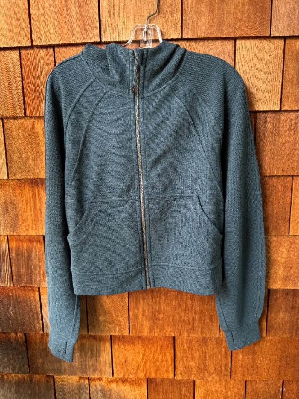 Lululemon Heathered Indochine Blue Oversized Full-Zip Hoodie Waffle in Med/Large - Picture 4 of 10
